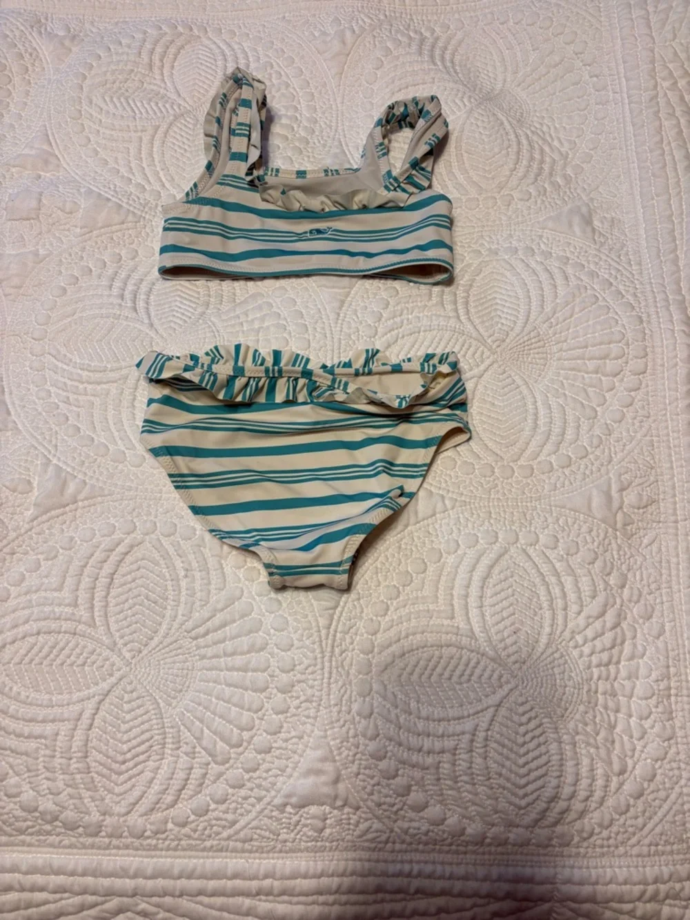 Vineyard Vines‎ Girls Bikini Set Size 4T Teal Stripe Ruffle 2PC Swim